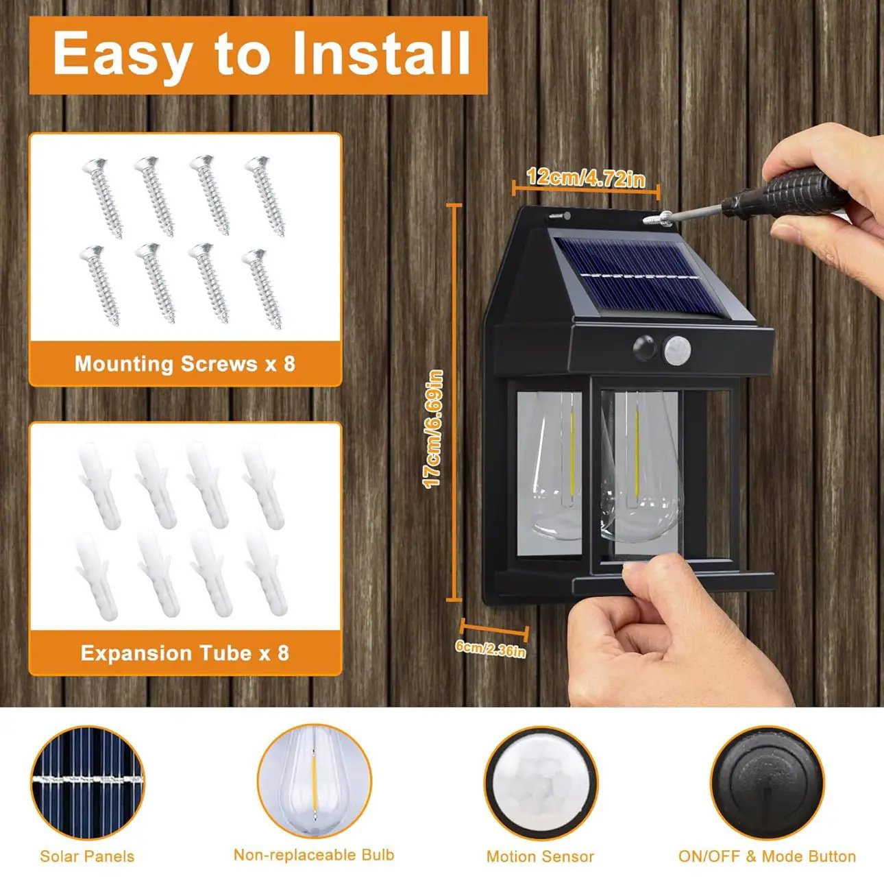 SmartYard 4 Pack Solar Sensor Motion Wall Lights Tungsten Lamps Exterior Porch Lanterns by Outdoor Solar Outlet
