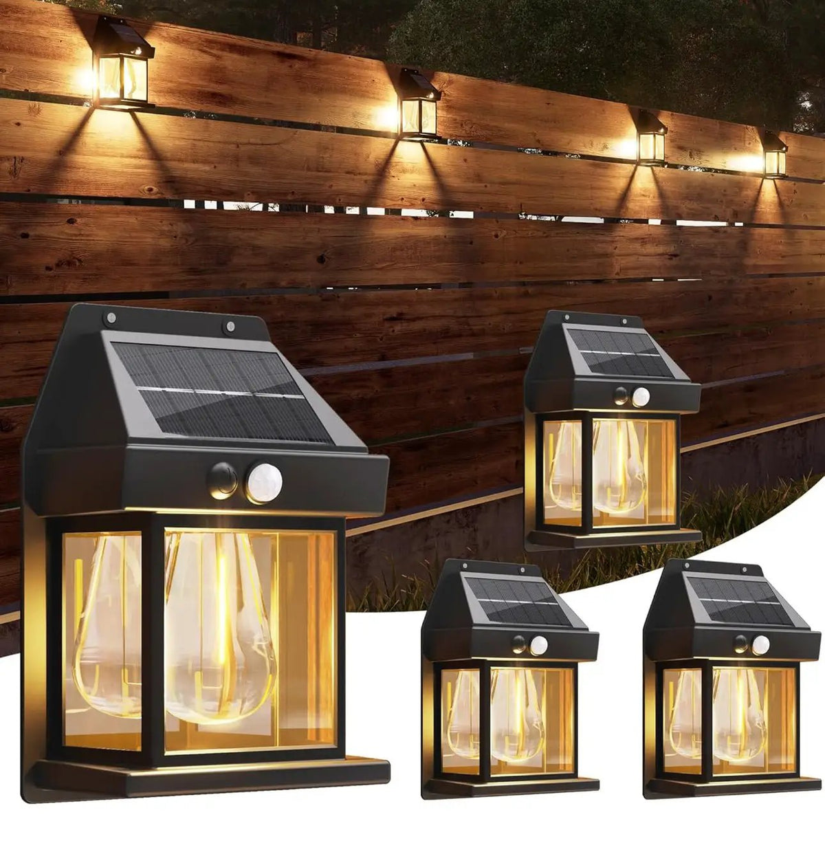 SmartYard 4 Pack Solar Sensor Motion Wall Lights Tungsten Lamps Exterior Porch Lanterns by Outdoor Solar Outlet