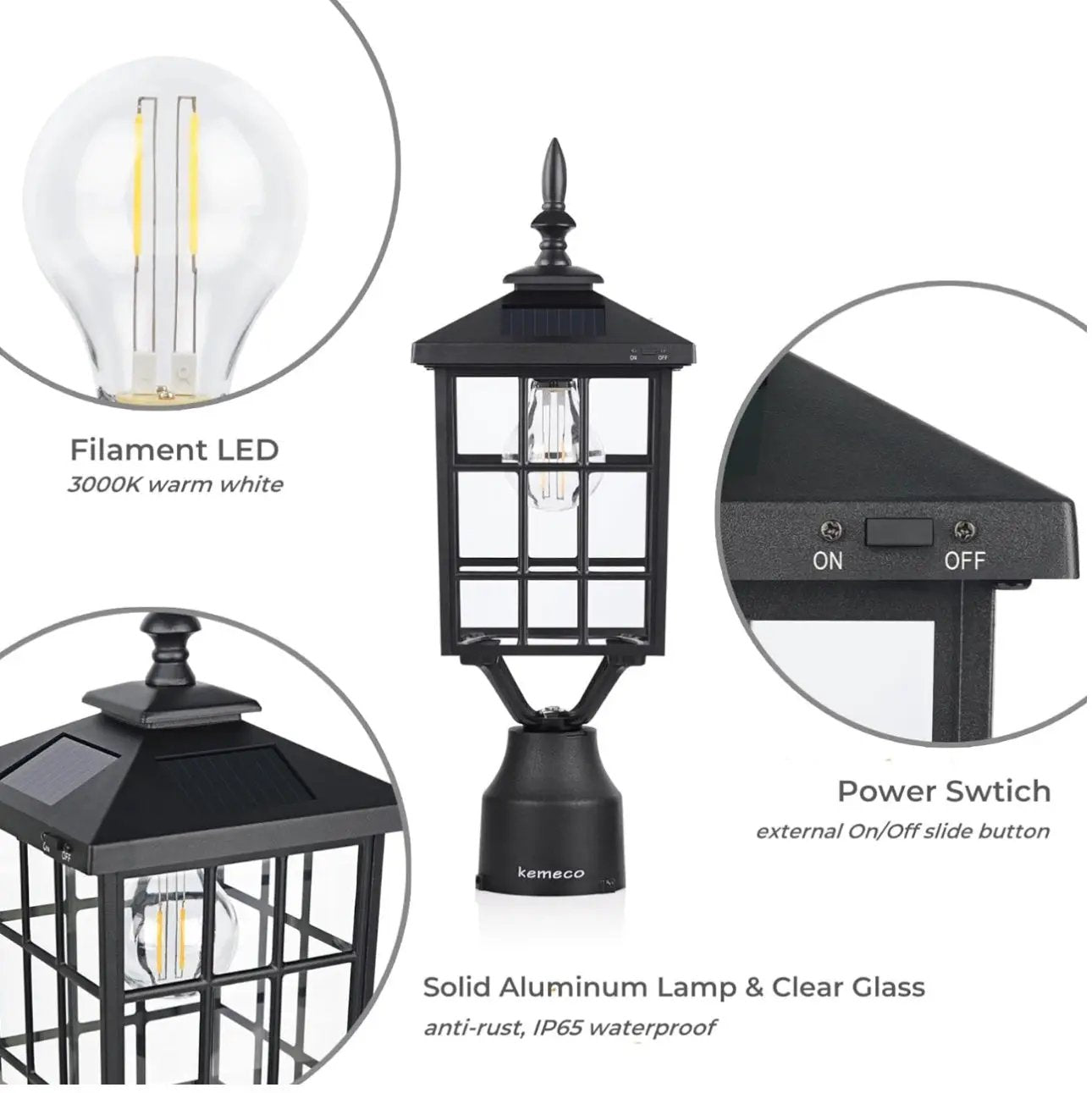 SmartYard LED Cast Aluminum Solar Post Light Fixture with 3-Inch Fitter Base for Outdoor Garden Post Pole Mount by Outdoor Solar Outlet