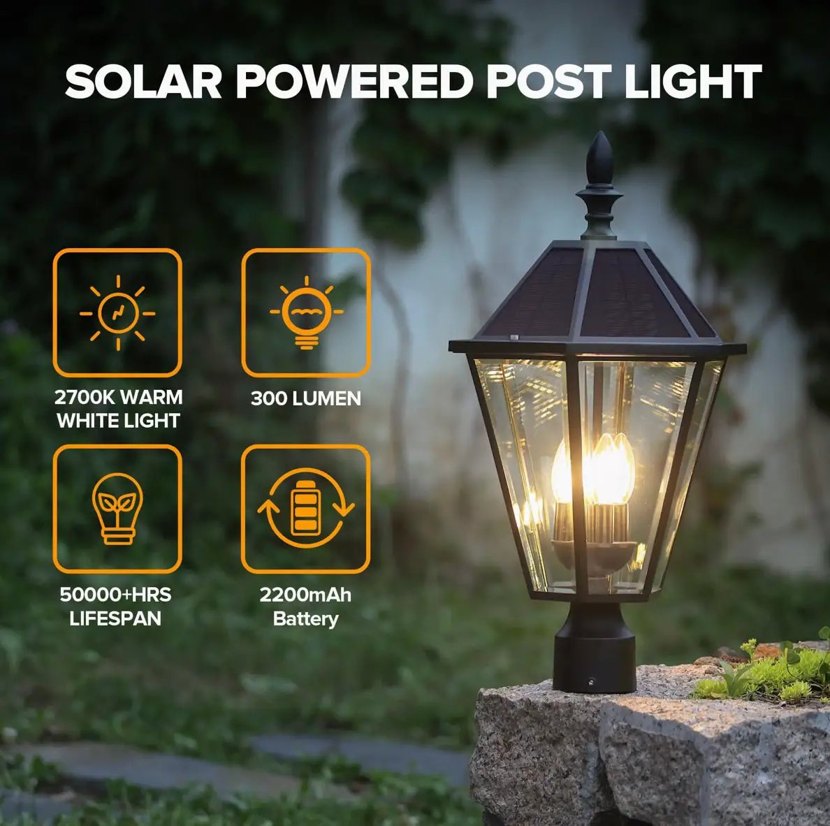 SmartYard LED Post Solar Light 22’ Outdoor,Dusk to Dawn Vintage Street Lights, 300LM, 2700K,Cast Aluminum by Outdoor Solar Outlet