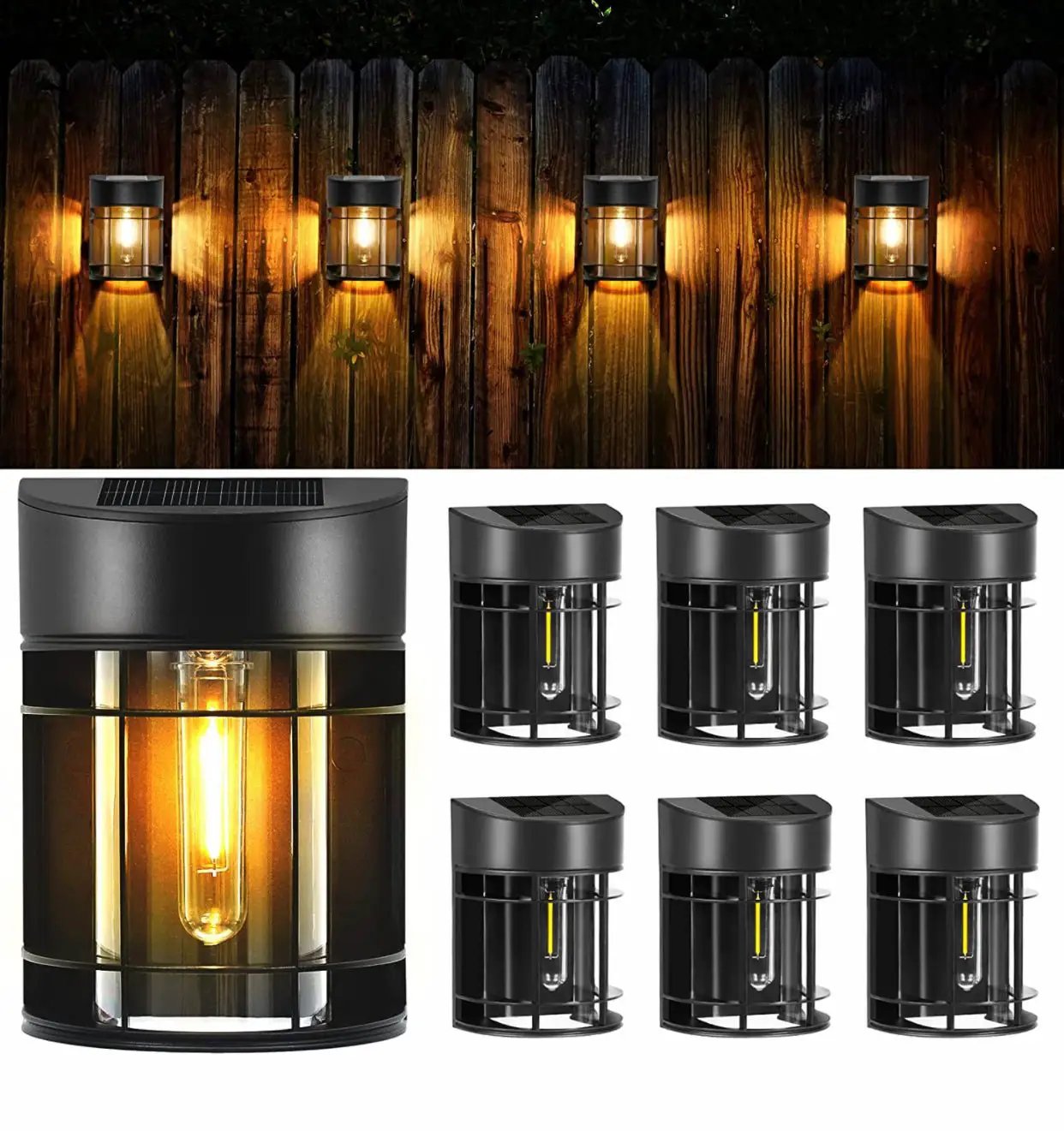 SmartYard Solar Fence Lights Outdoor, Deck Lights LED Tungsten Filament Bulb Vintage Style 8-Pack by Outdoor Solar Outlet