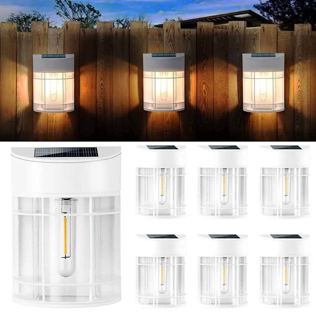SmartYard Solar Fence Lights Outdoor, Deck Lights LED Tungsten Filament Bulb Vintage Style 8-Pack by Outdoor Solar Outlet