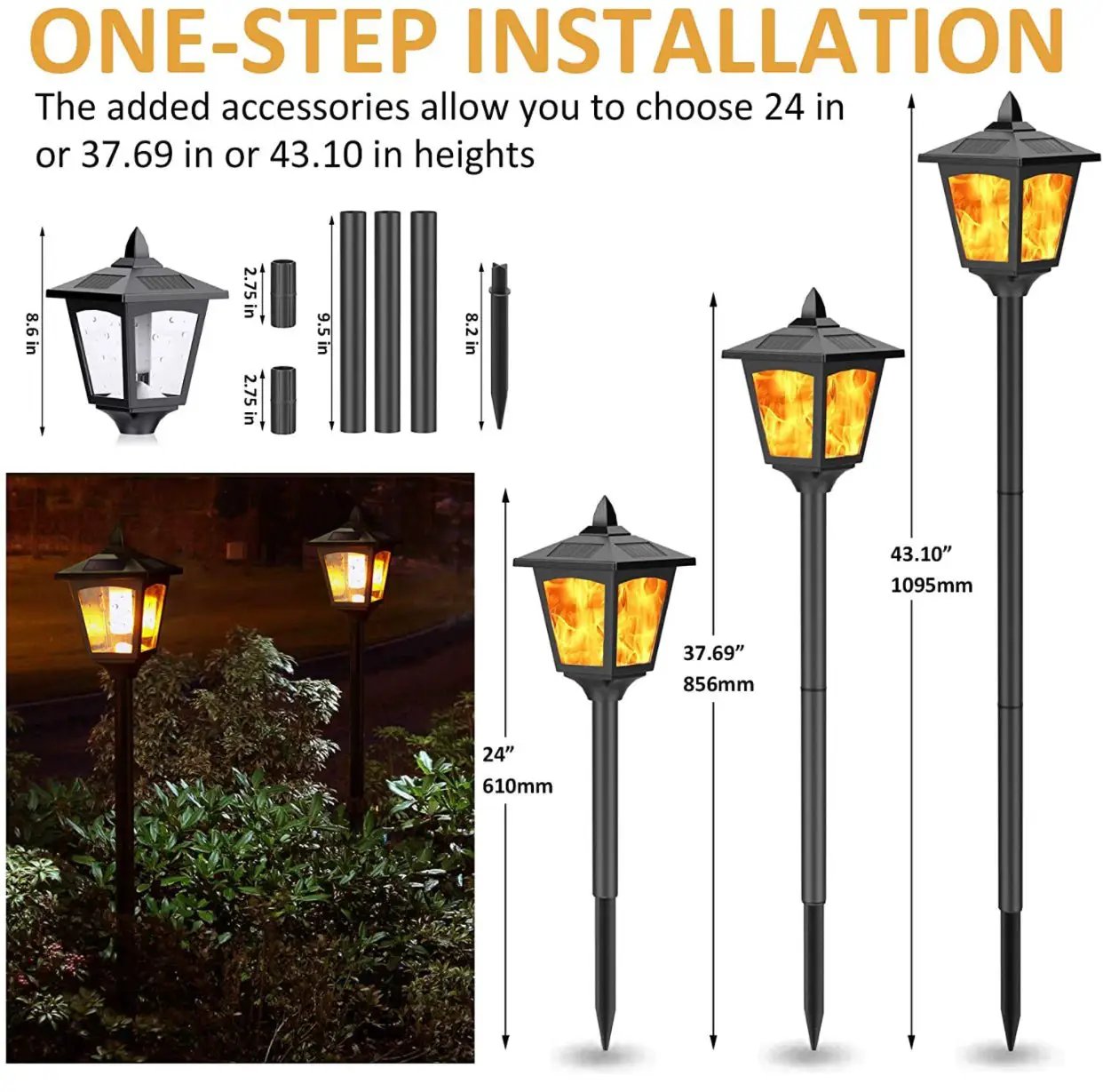 SmartYard Solar Garden Lights - Torches Outdoor Patio Decor Lighting 43" Flames Post Fence Lamps - 2 Pack by Outdoor Solar Outlet