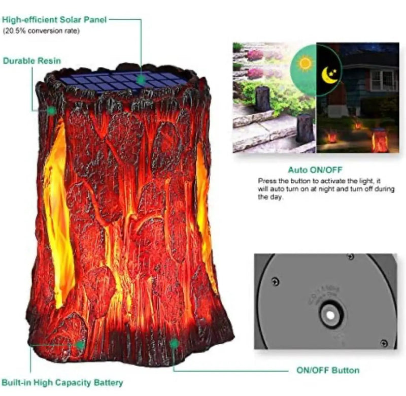 SmartYard Solar Stump Lights Outdoor Upgraded Larger Size Flickering Flame Decorative Solar Lantern 2 -Pack by Outdoor Solar Outlet