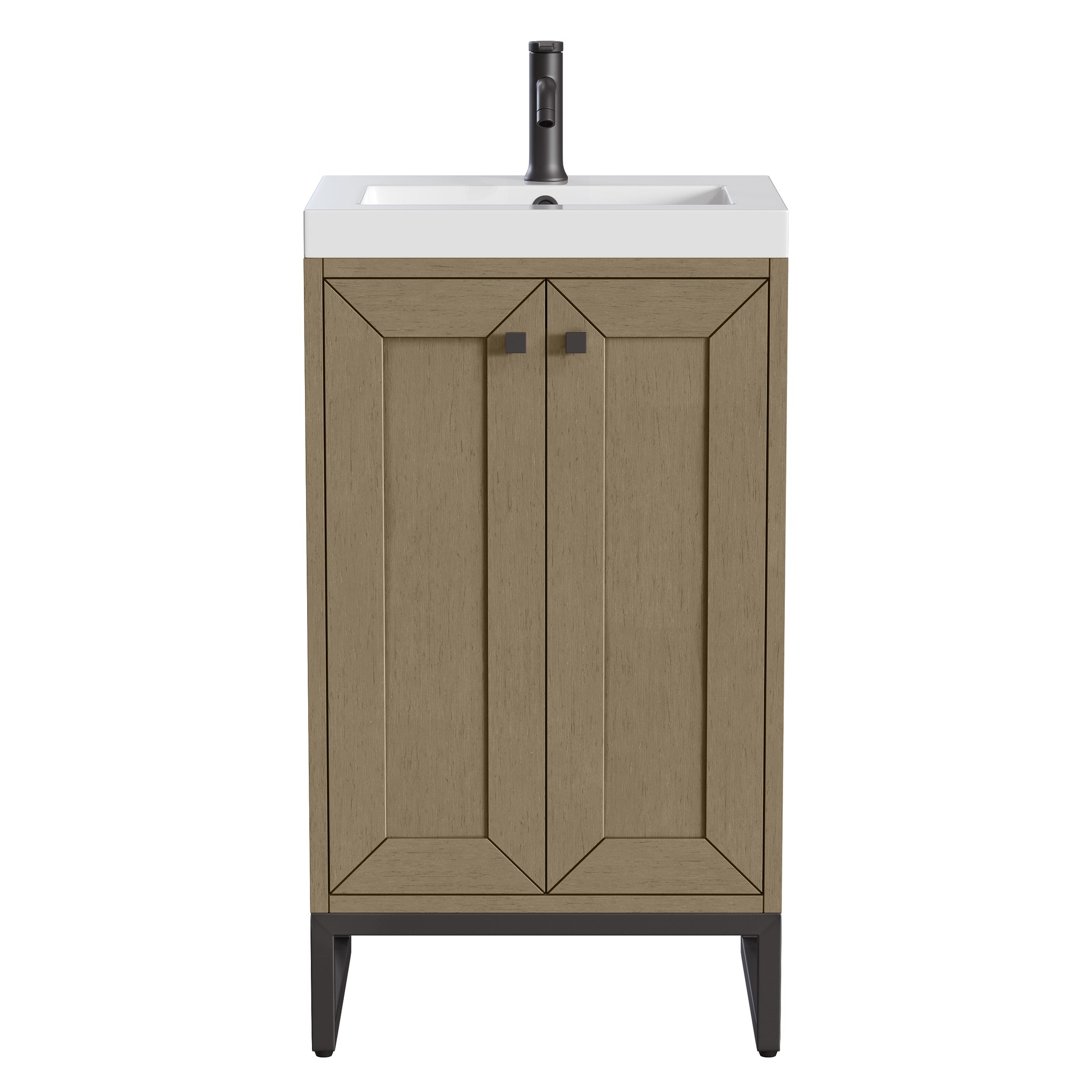 James Martin Chianti 20" Single Bathroom Vanity, Walnut Whisper with White Glossy (Matte Black) countertop