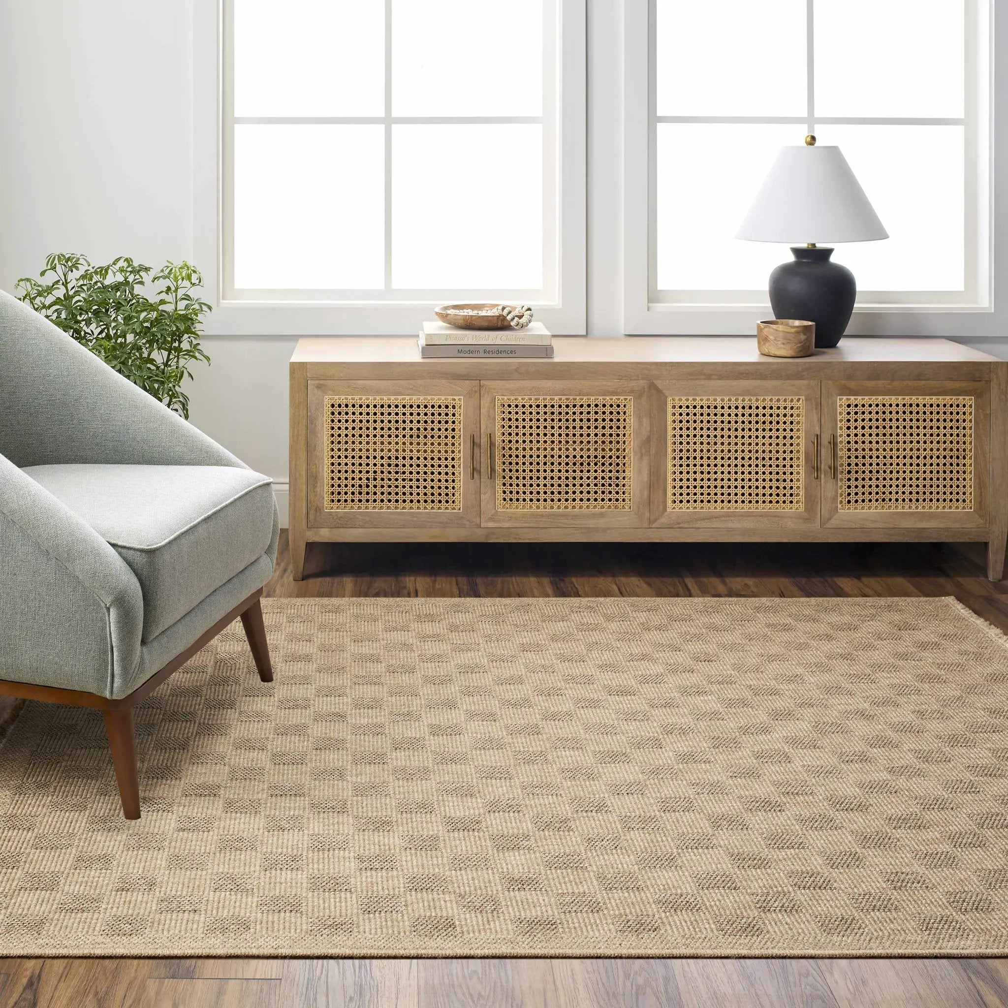 Jurek Beige Checkered Outdoor Area Rug by Boutique Rugs