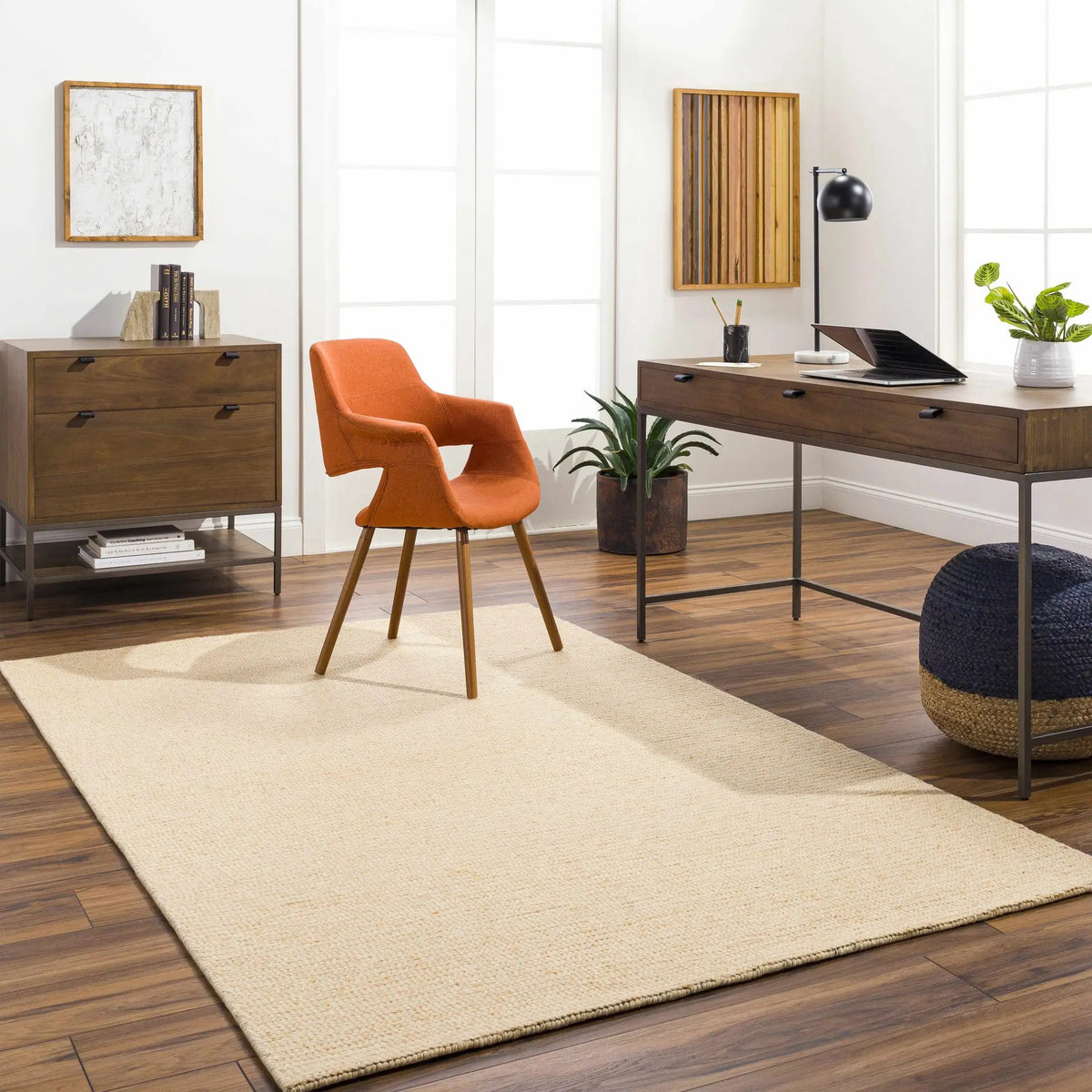Alyra Yellow Solid Area Rug - Clearance, installed in a room