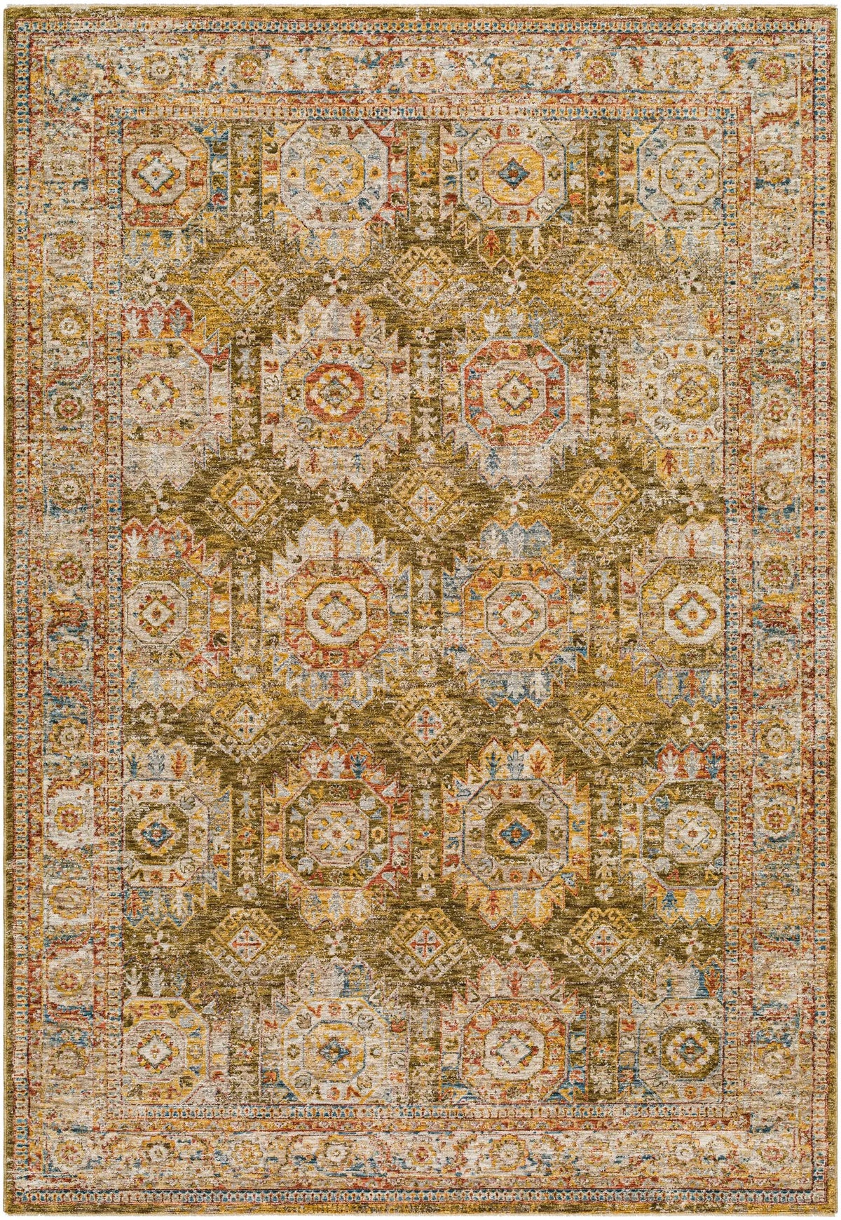 Crescentia Green Textured Rug with Fringes
