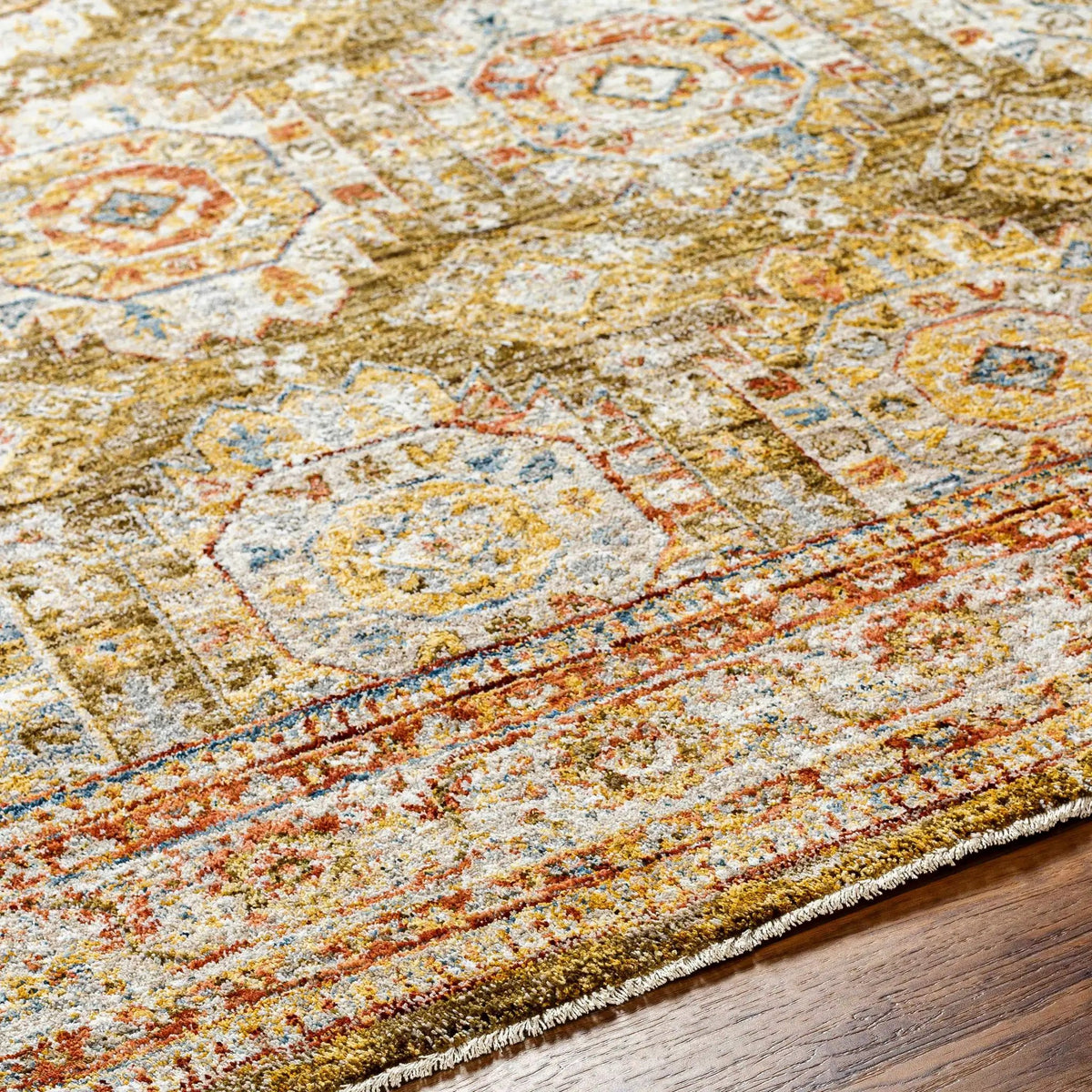 Crescentia Green Textured Rug with Fringes, photo 9 of 9