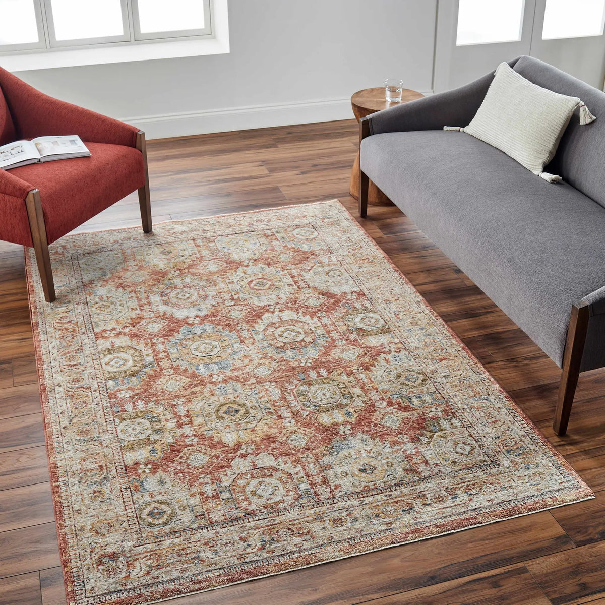 Crescentia Rust Area Rug - Clearance, installed in a room