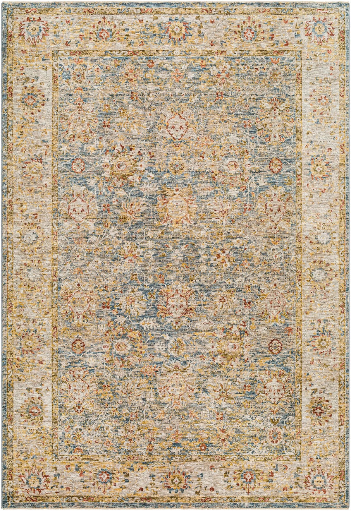 Duong Beige & Blue Textured Rug with Fringes, photo 3 of 9