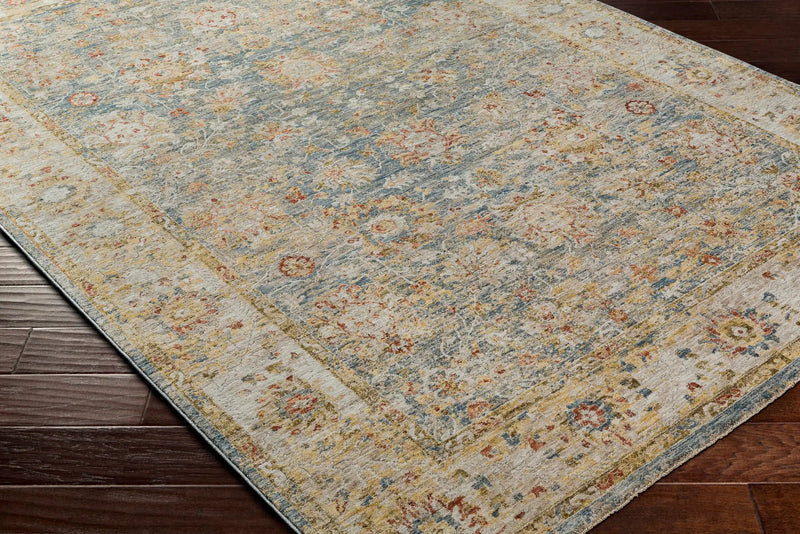 Duong Beige & Blue Textured Rug with Fringes by Boutique Rugs