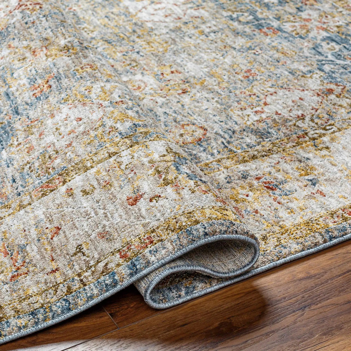 Duong Beige & Blue Textured Rug with Fringes, photo 7 of 9