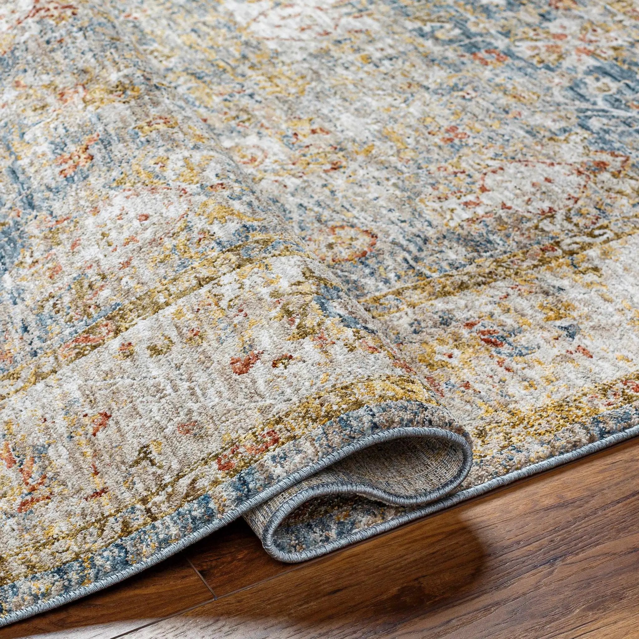 Duong Beige & Blue Textured Rug with Fringes by Boutique Rugs