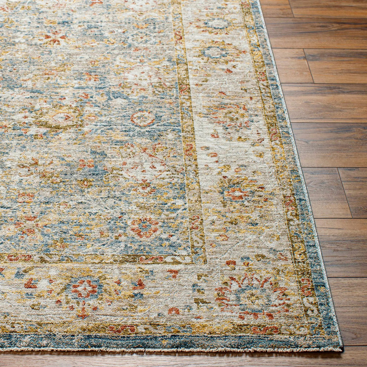 Duong Beige & Blue Textured Rug with Fringes, photo 5 of 9