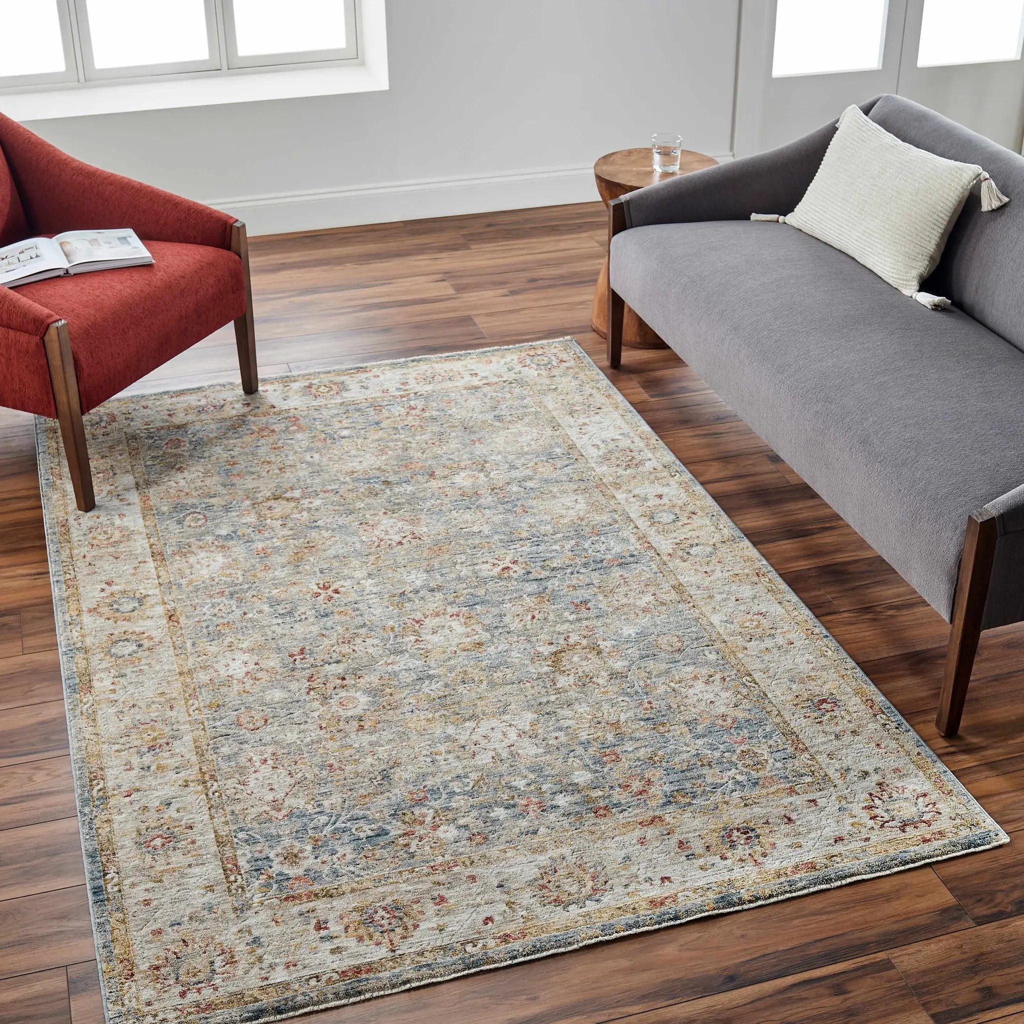Duong Beige & Blue Textured Rug with Fringes by Boutique Rugs
