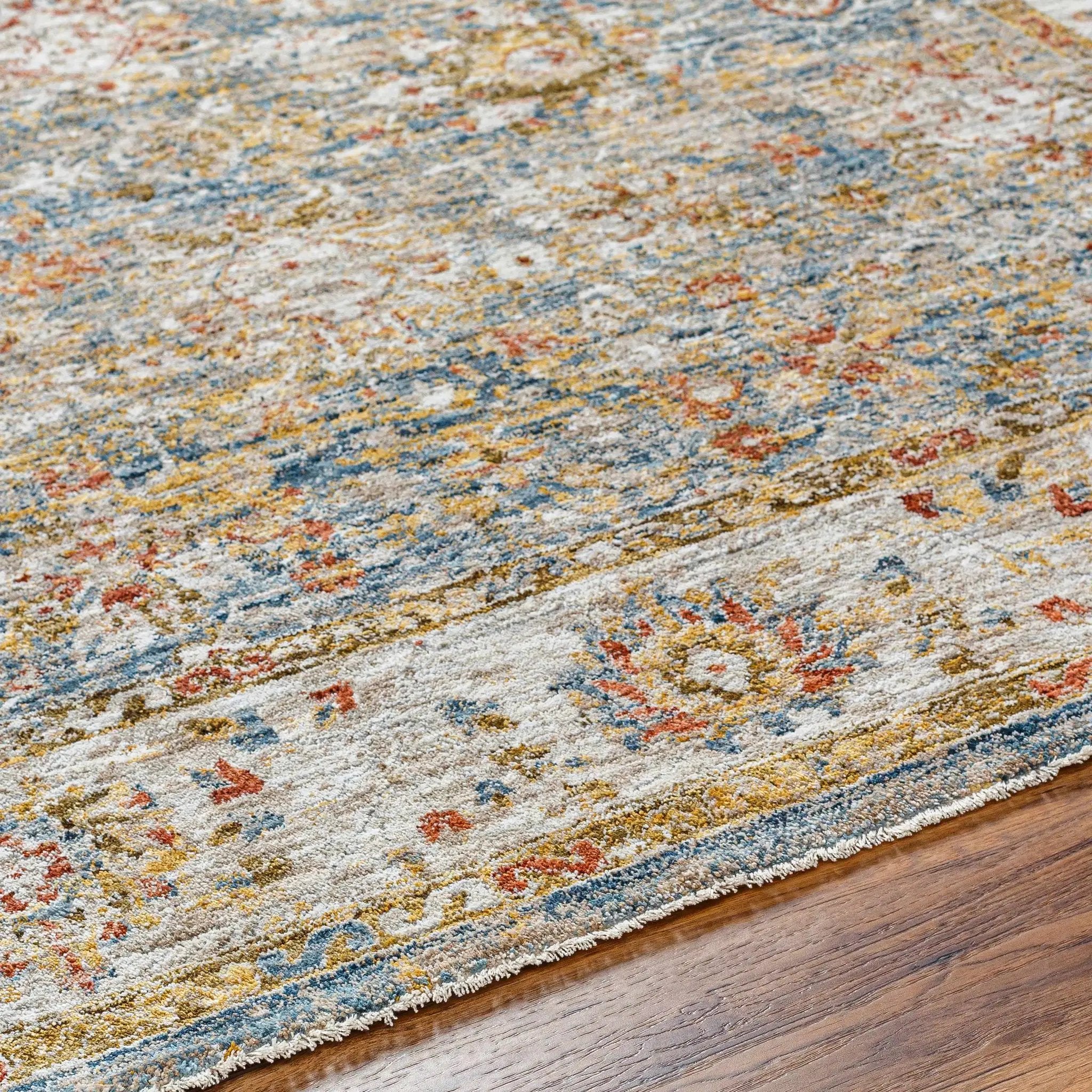 Duong Beige & Blue Textured Rug with Fringes by Boutique Rugs