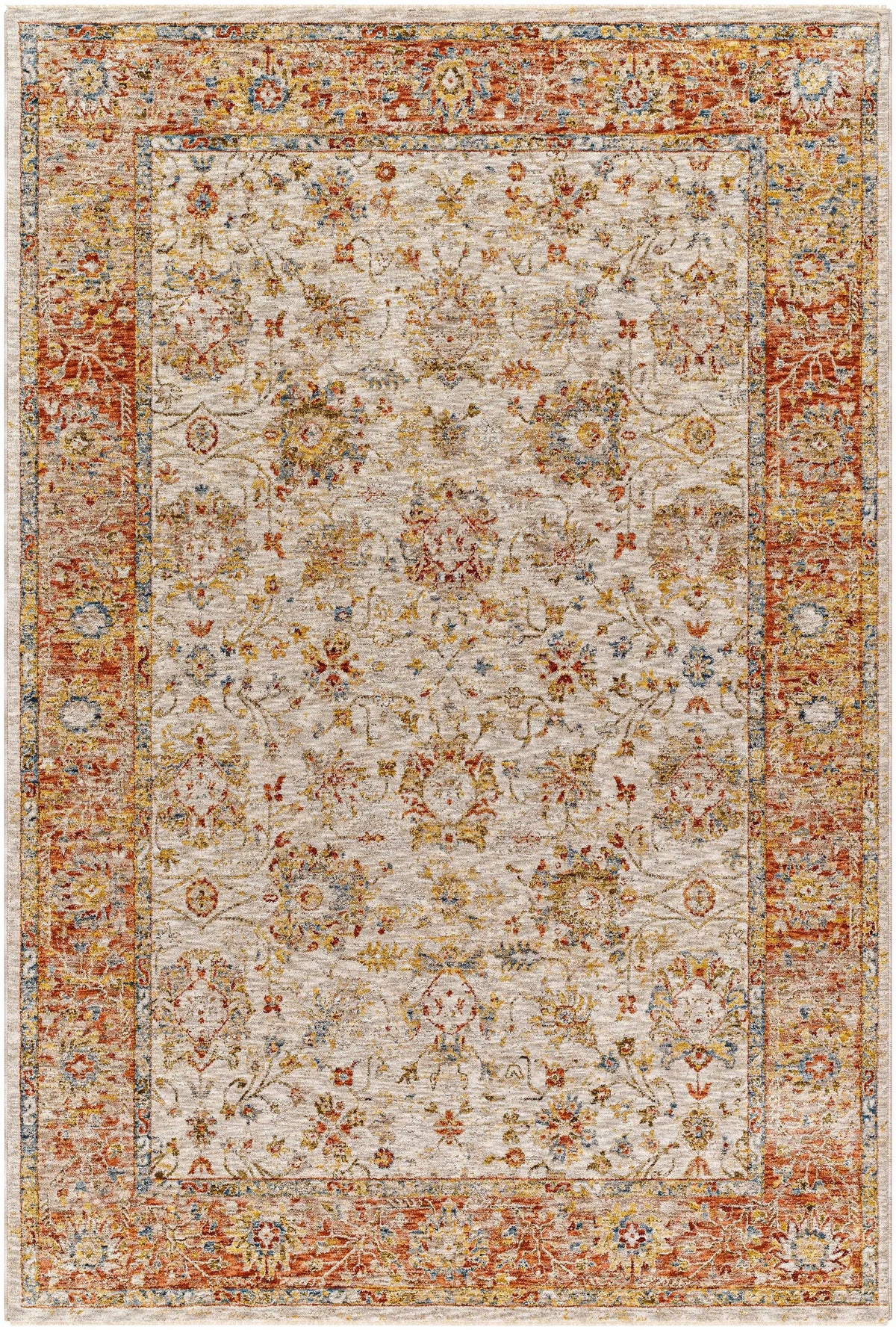 Duong Beige & Rust Textured Rug with Fringes