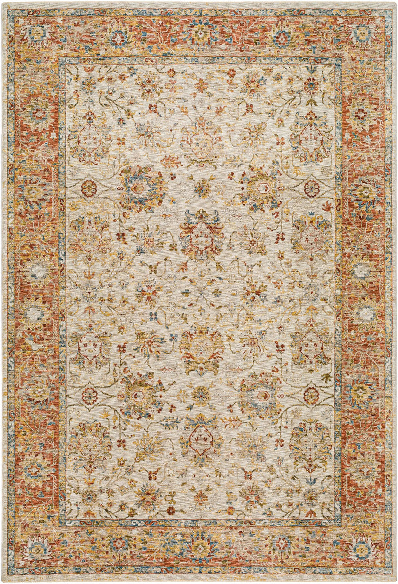 Duong Beige & Rust Textured Rug with Fringes by Boutique Rugs