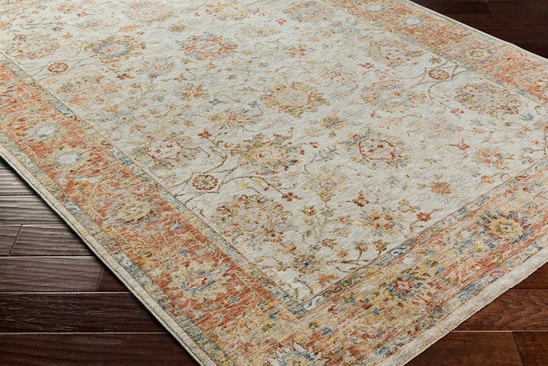 Duong Beige & Rust Textured Rug with Fringes by Boutique Rugs