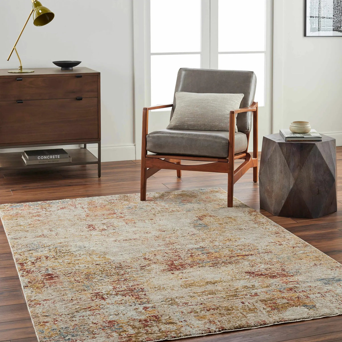 Eula Textured Rug with Fringes, installed in a room