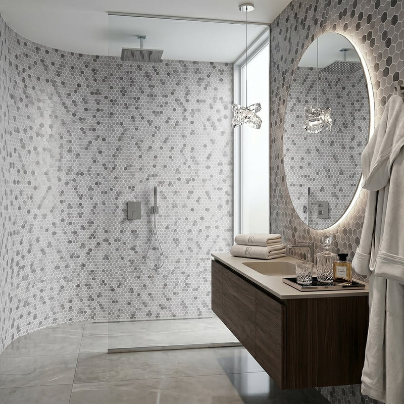 Smoke Honed Hexagon Glass Mosaics 11 3/4x11 1/2 Glass Honed 12x12 Mosaics — 2
