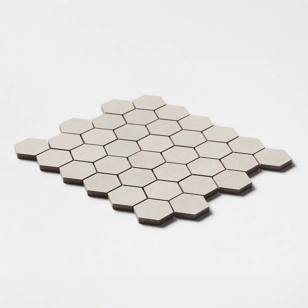 Smoke White Hexagon 2 Porcelain Mosaics 10 3/8x12 closeup 1