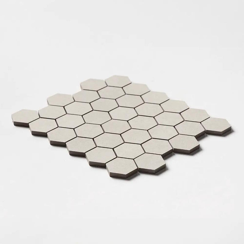 Smoke White Hexagon 2 Porcelain Mosaics 10 3/8x12 closeup 1