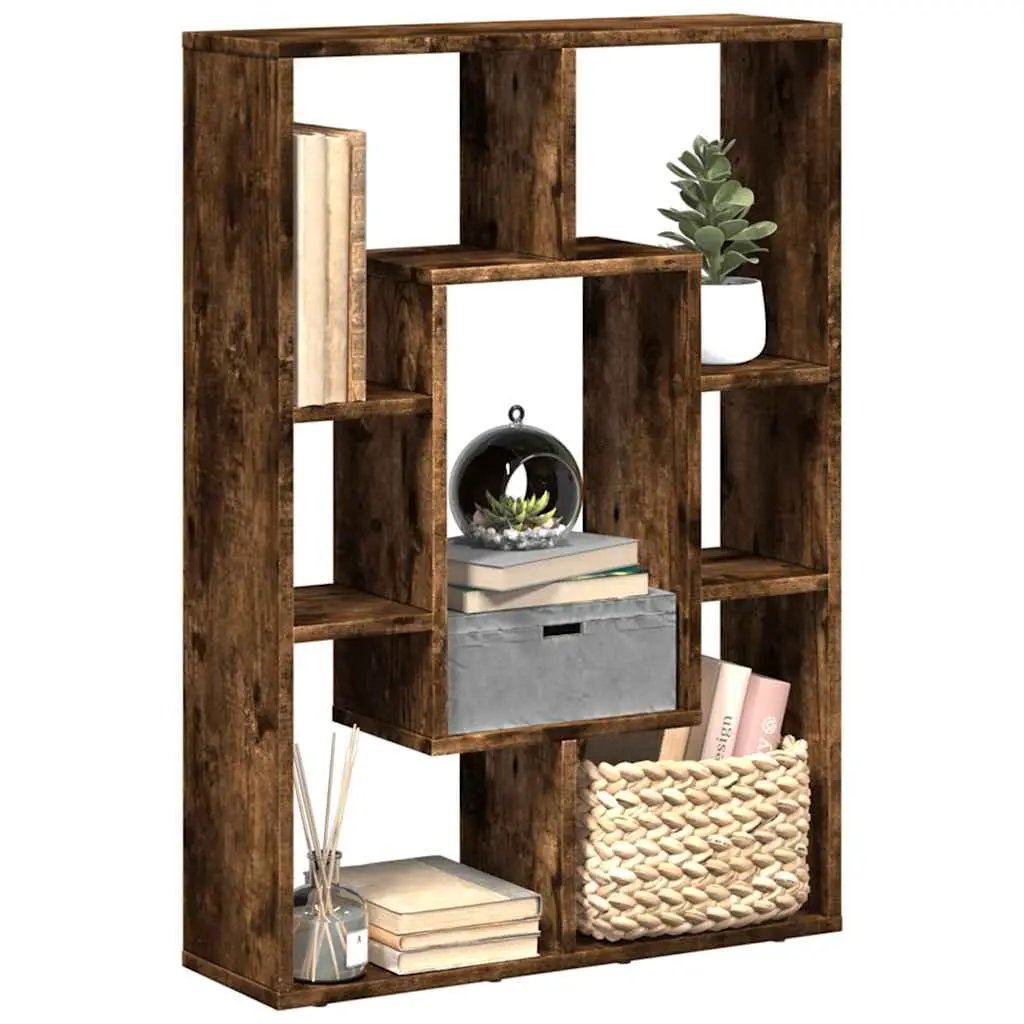 Smoked Oak Multi-Layered Wooden Bookcase Storage Shelving Unit by House Of Avana