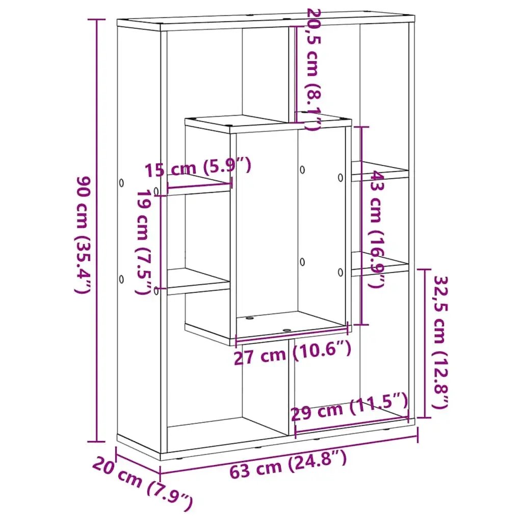 Smoked Oak Multi-Layered Wooden Bookcase Storage Shelving Unit