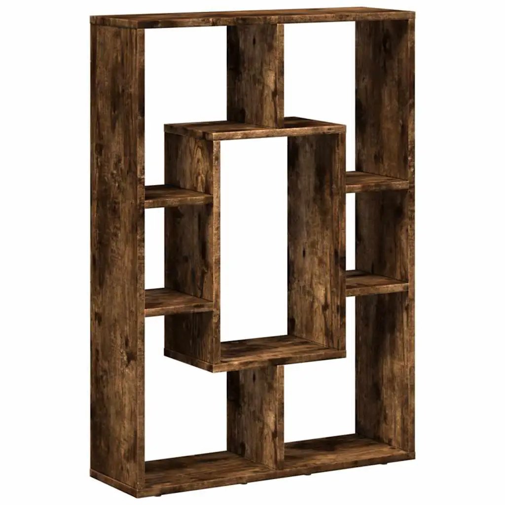 Smoked Oak Multi-Layered Wooden Bookcase Storage Shelving Unit