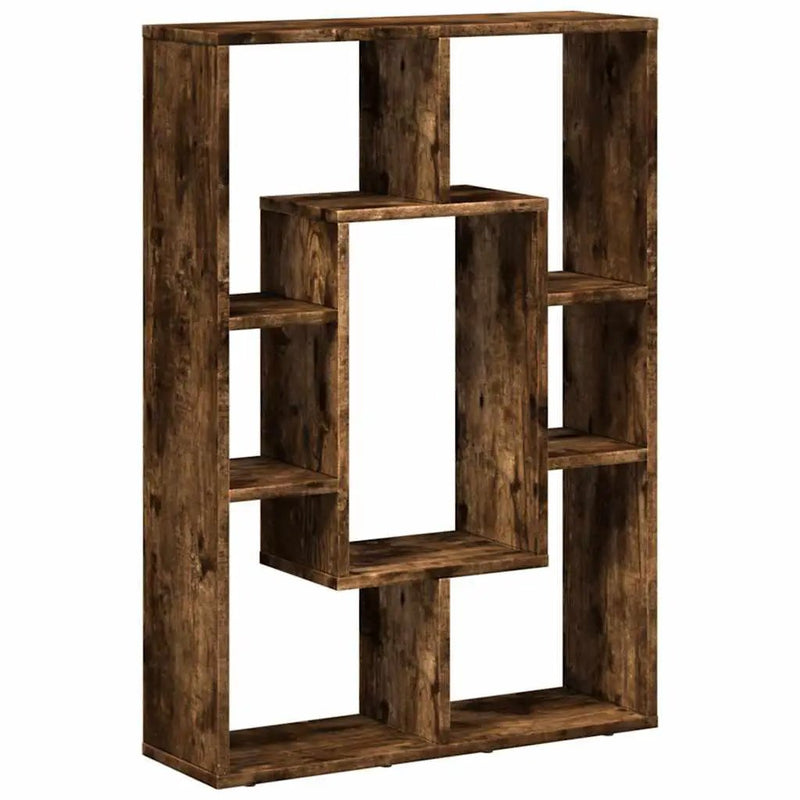 Smoked Oak Multi-Layered Wooden Bookcase Storage Shelving Unit