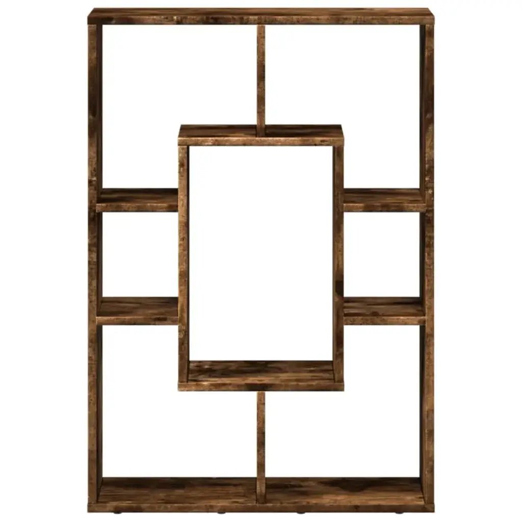 Smoked Oak Multi-Layered Wooden Bookcase Storage Shelving Unit