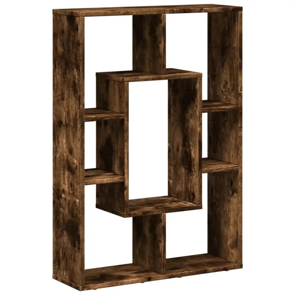 Smoked Oak Multi-Layered Wooden Bookcase Storage Shelving Unit