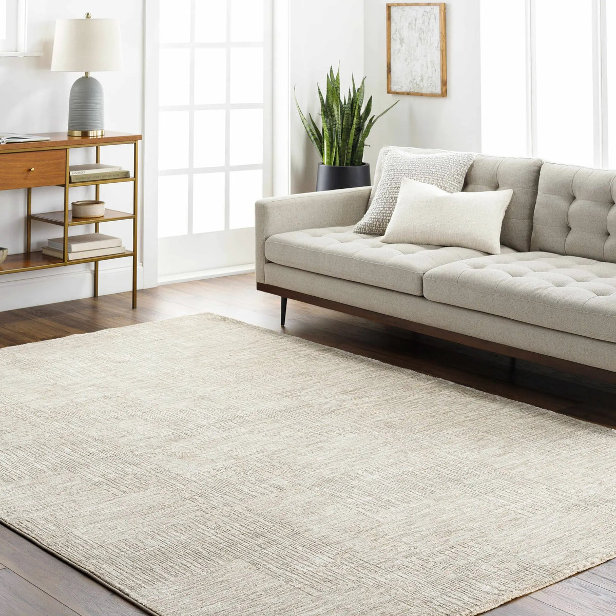 Goren Gray Area Rug, installed in a room 2