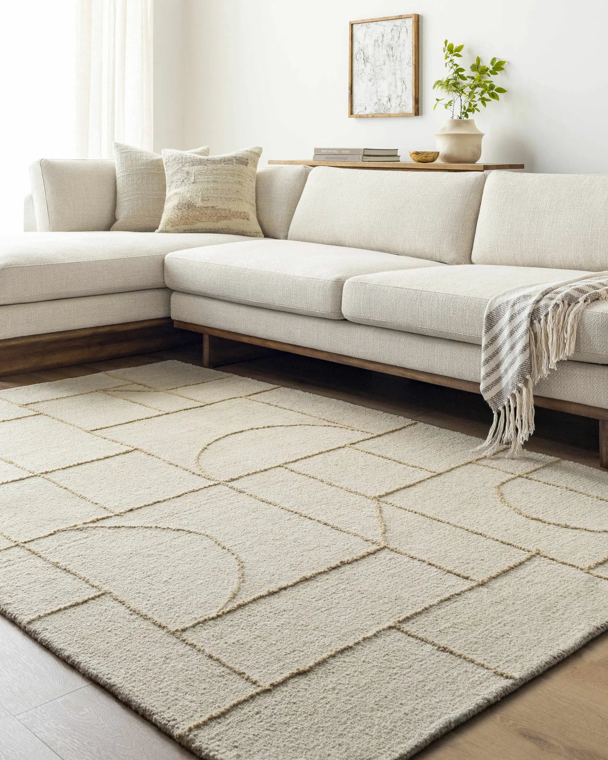 Sanaz Ivory Area Rug, installed in a room