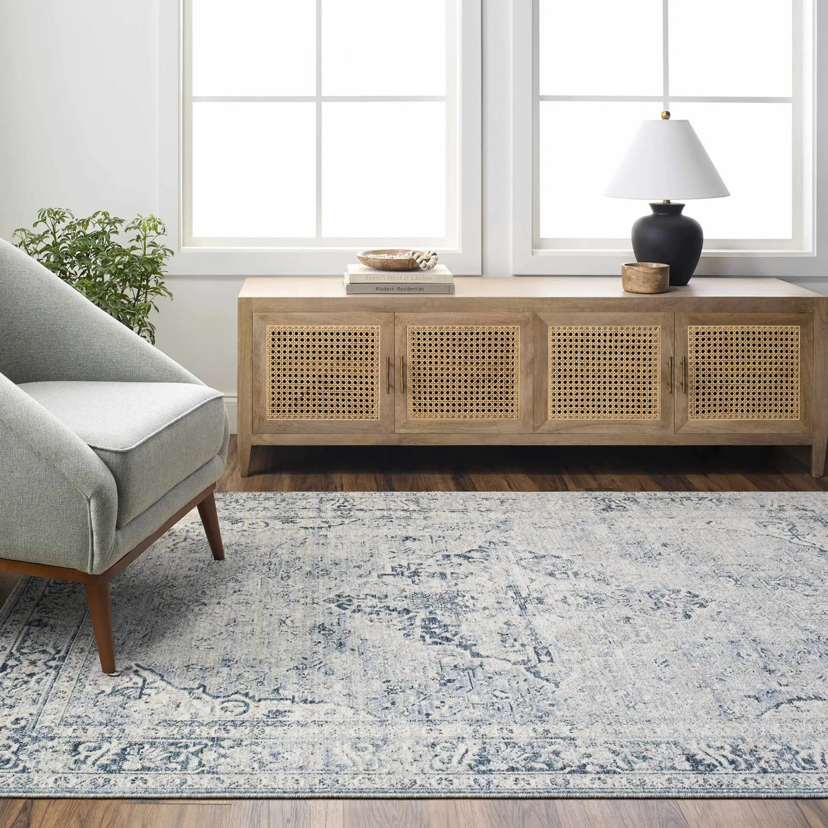 Jemma Blue Medallion Area Rug - Clearance, installed in a room