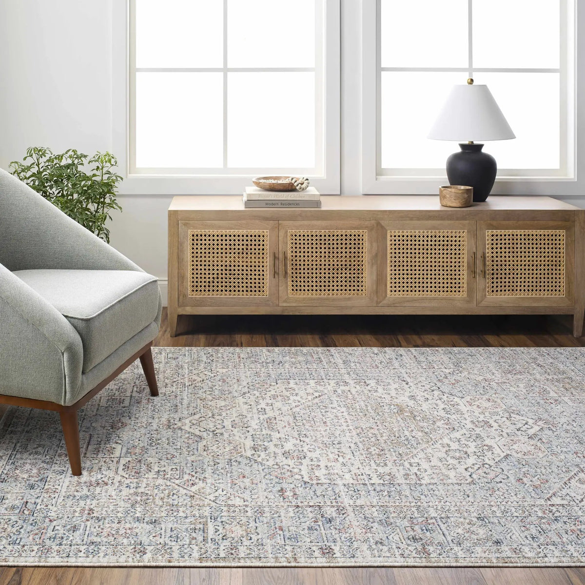 Kalei Beige & Blue Area Rug - Clearance, installed in a room