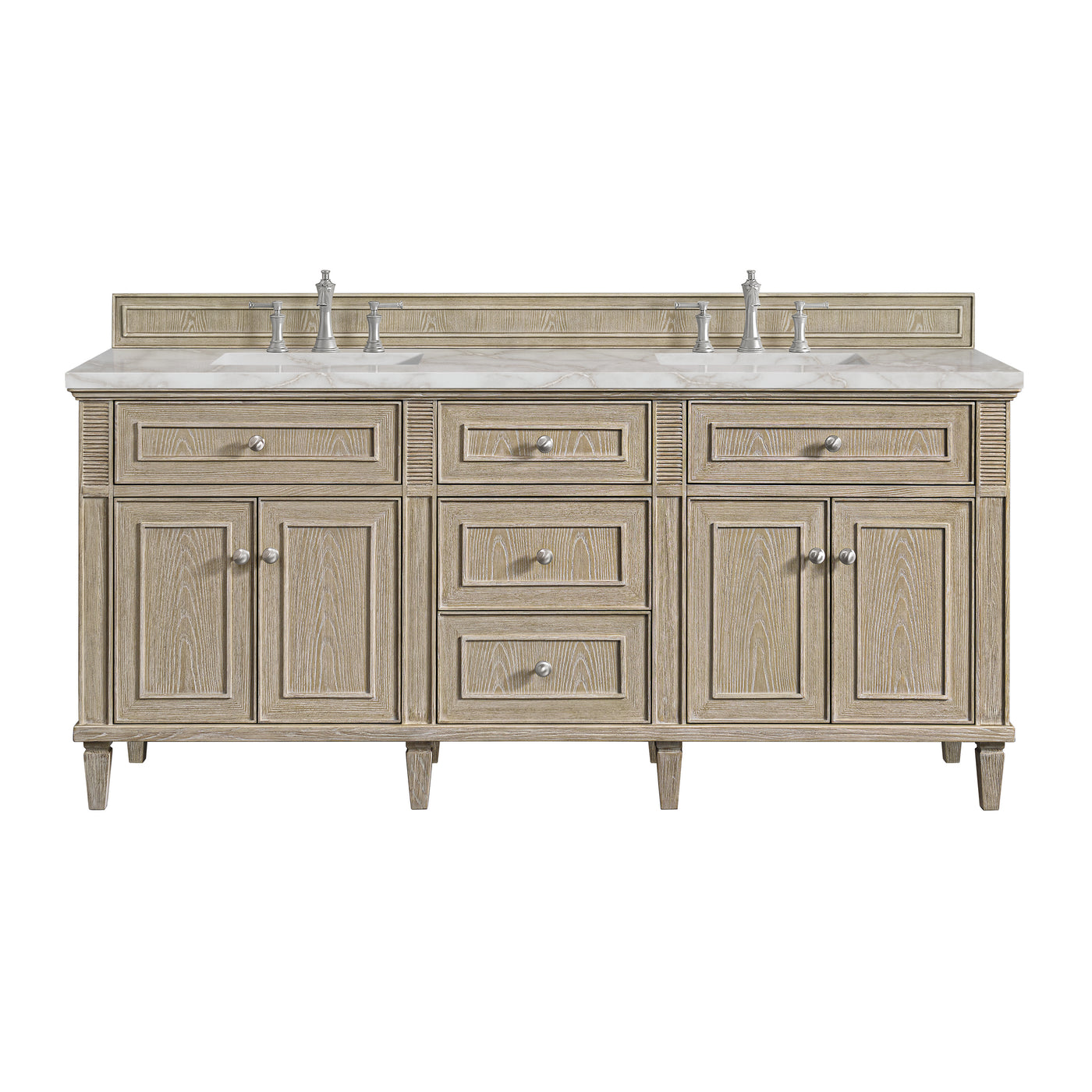 James Martin Lorelai 72" Double Bathroom Vanity, Whitewashed Oak with Victorian Silver countertop