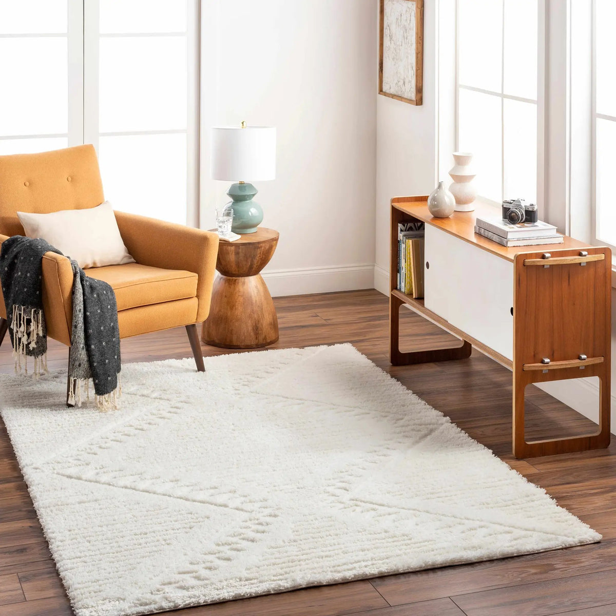 Edsel Off-White Area Rug, installed in a room