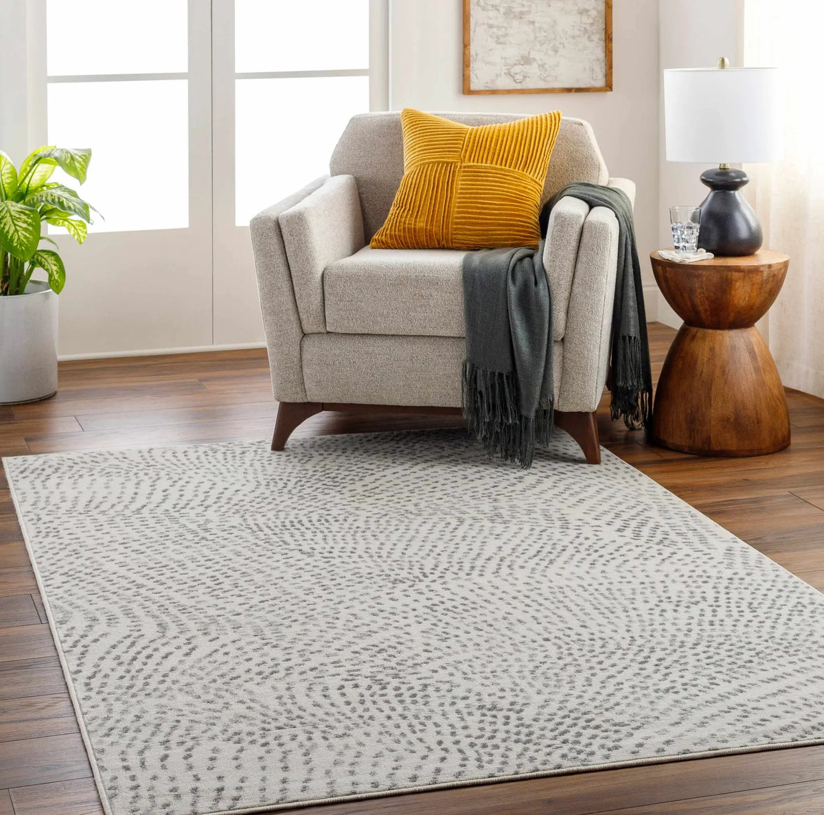 Sina Area Rug, installed in a room