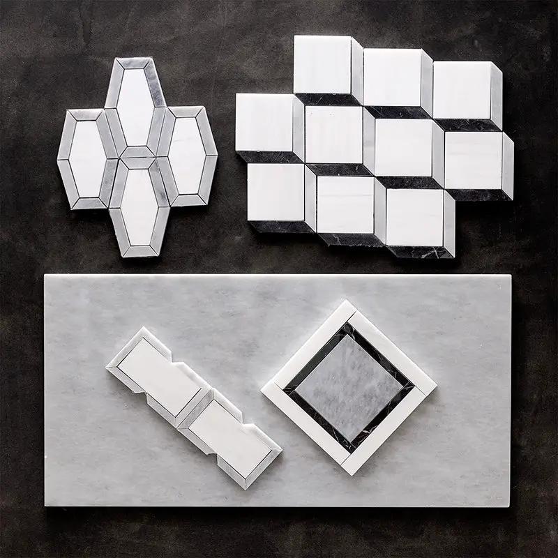 Snow White, Allure Multi Finish Cascade Marble Mosaics 9 9/16x9 5/8 room scene