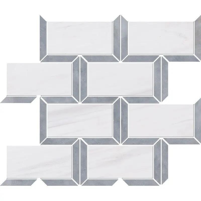 Snow White, Allure Multi Finish Cascade Marble Mosaics 9 9/16x9 5/8