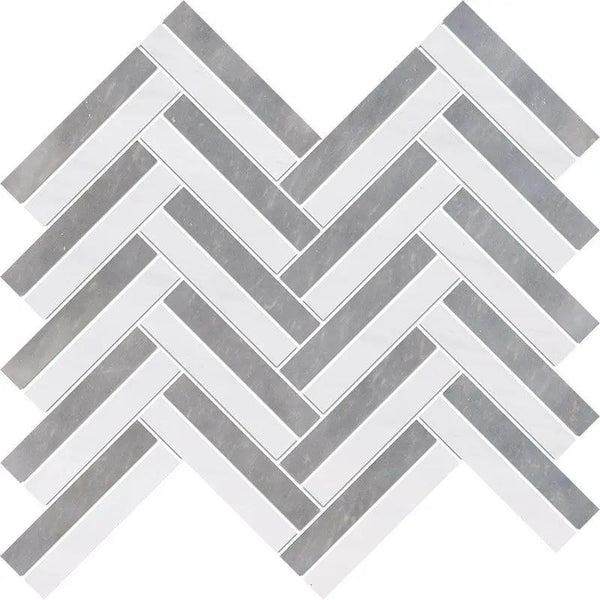 Snow White, Allure Multi Finish Raya Basket Marble Mosaics 12x12