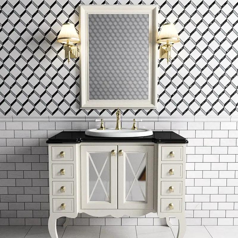 Snow White, Allure Multi Finish Steps 3d Marble Mosaics 11 7/8x12 1/2 room scene