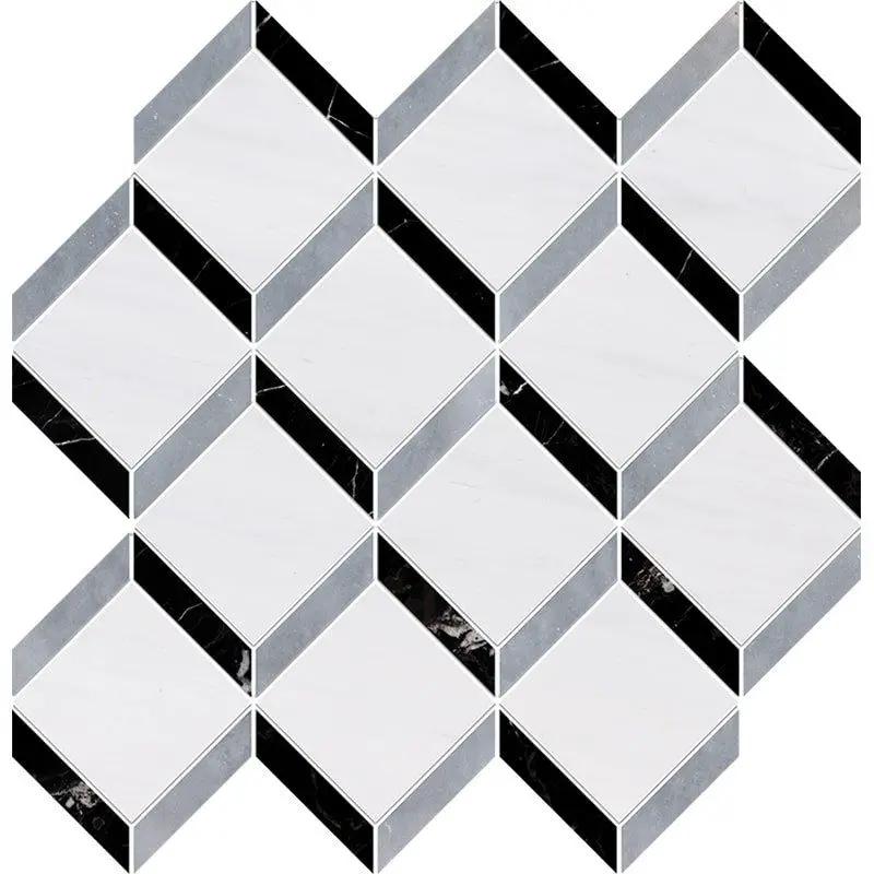 Snow White, Allure Multi Finish Steps 3d Marble Mosaics 11 7/8x12 1/2