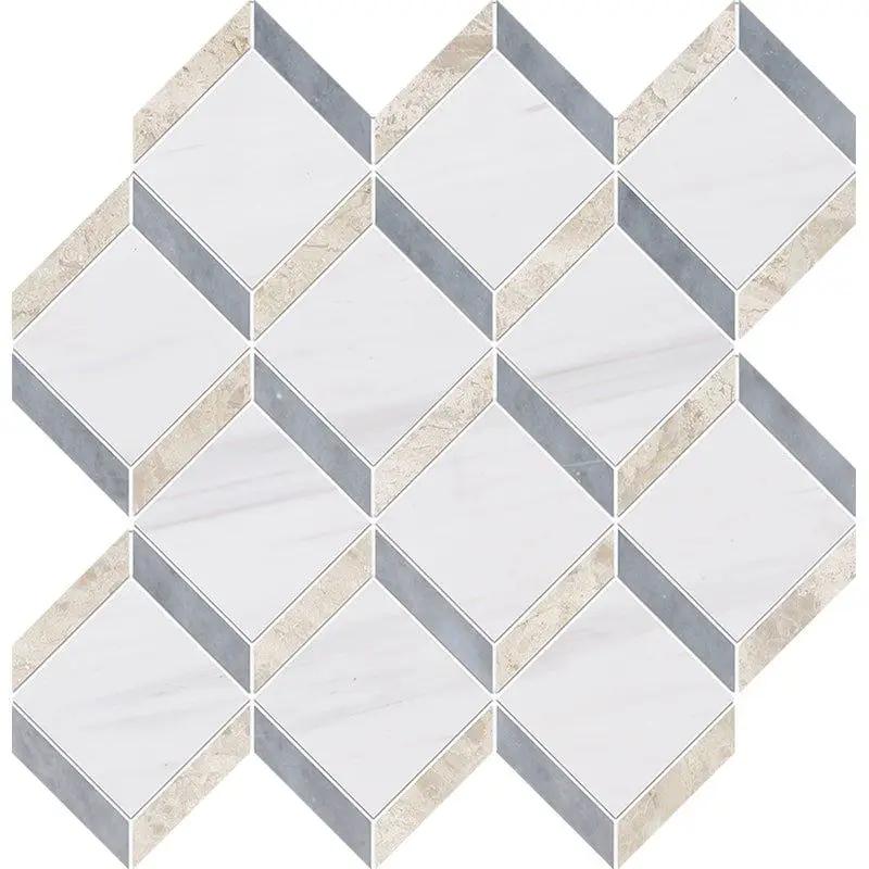 Snow White, Diana Royal, Allure Polished Steps 3d Marble Mosaics 14 9/16x14 15/16 by Stonetiledepot