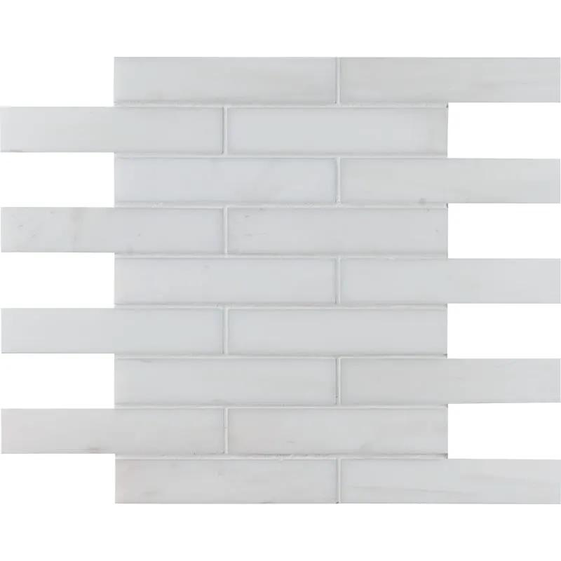 Snow White Honed Staggered Joint Marble Mosaics 12x12 by Stonetiledepot