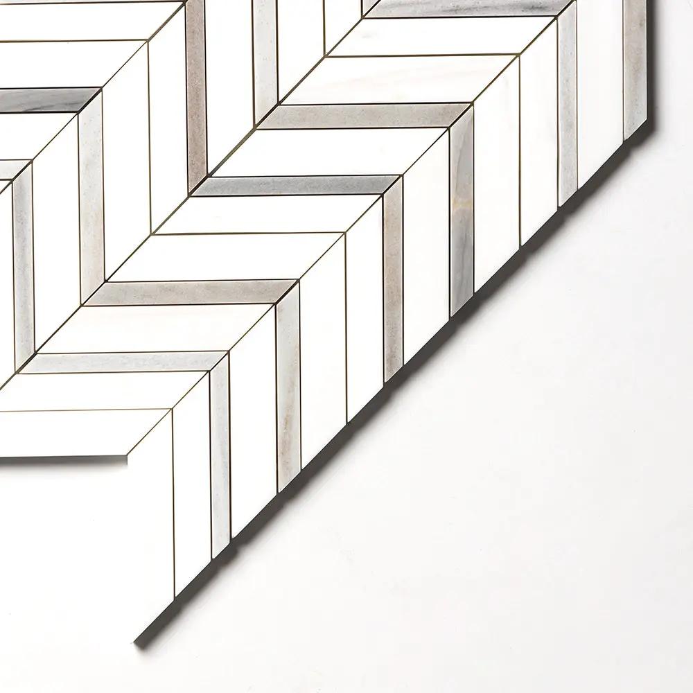 Snow White, Skyline Honed Chevron Fusion Waterjet Marble Mosaics 16x11 7/8 by Stonetiledepot