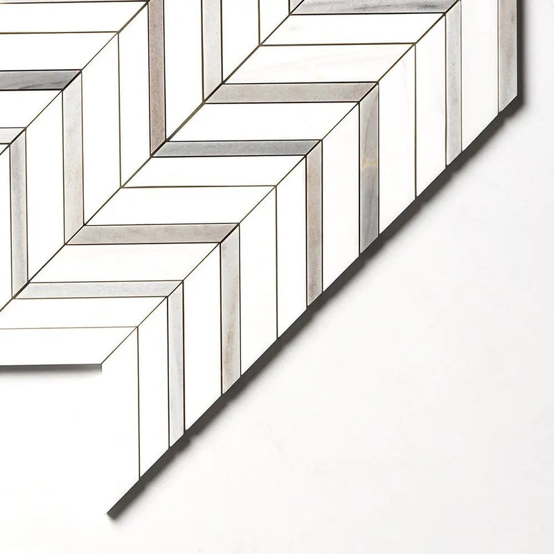 Snow White, Skyline Honed Chevron Fusion Waterjet Marble Mosaics 16x11 7/8 by Stonetiledepot